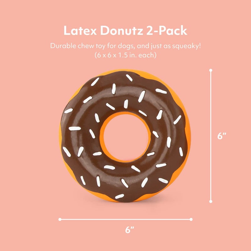 ZippyPaws Latex Donutz - Dog Chew Toy, Durable Latex Rubber Chew Ring Toy, Puppy Teething Toys, Tough & Squeaky Toys for Small & Medium Dogs, Flexible Latex Material - Chocolate & Strawberry, 2 Pack - Image 2